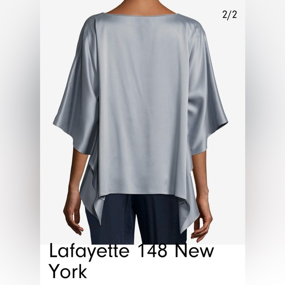 Lafayette 148 New York Woman Abbot Dolman Artistry Sleeve Blouse Vision Blue XL - Picture 2 of 5
